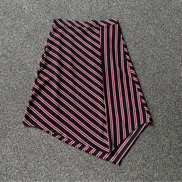 H&M Red & Black Stripe Midi Knee-Length Modest Handkerchief Asymmetrical Skirt M - Picture 8 of 16